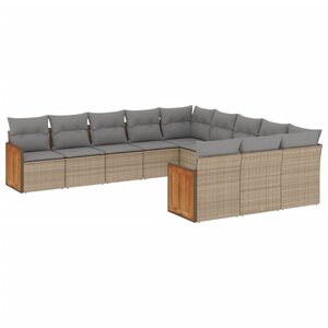 vidaXL Salon de jardin 11 Pièces avec coussins beige résine tressée
