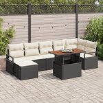 Ensemble de Canapés de Jardin de 8 Pièces avec Coussins Noir en Rattan Poly