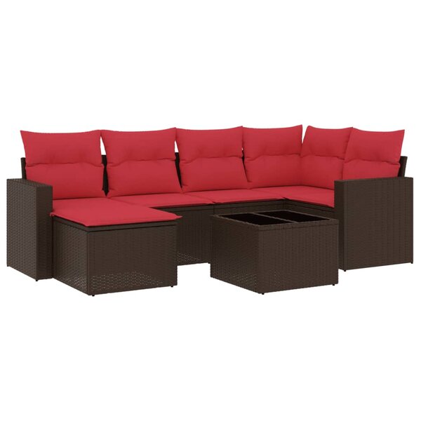 vidaXL Salon de jardin avec coussins 7 Pièces marron résine tressée