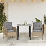 vidaXL Ensemble à manger de jardin et coussins 3 Pièces Beige poly rotin