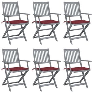 vidaXL Chaises pliables d'extérieur lot de 6 et coussins Bois d'acacia