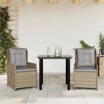 vidaXL Ensemble à manger de jardin et coussins 3 Pièces Beige poly rotin