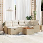 vidaXL Ensemble de canapé de jardin 7 pièces avec coussins beige en poly rattan