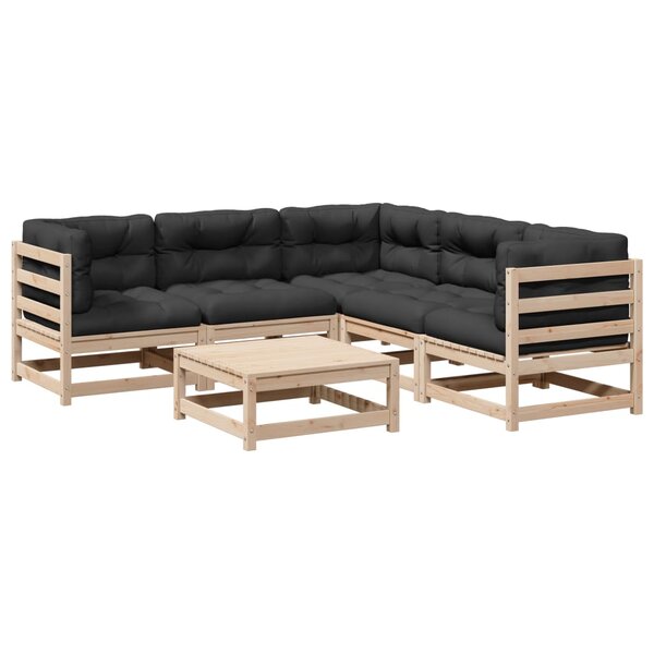 vidaXL Salon de jardin 6 Pièces avec coussins bois de pin massif