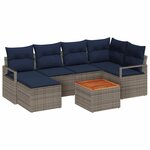 vidaXL Ensemble de canapé de jardin avec coussin 7 Pièces Gris Poly rotin