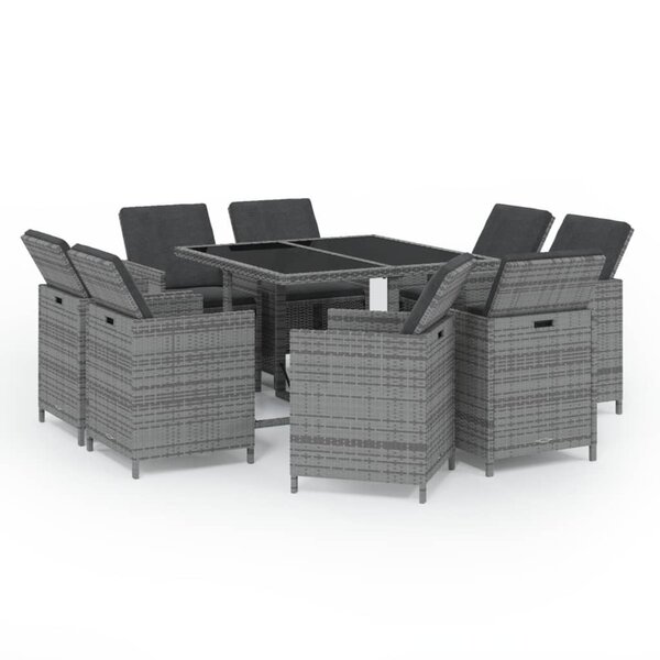 vidaXL Ensemble à manger de jardin coussins 9Pièces Résine tressée Gris
