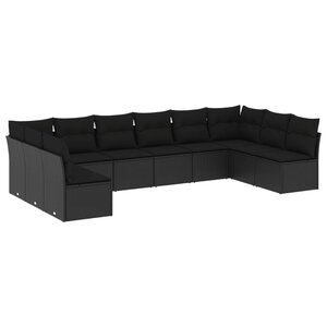vidaXL Salon de jardin 10 Pièces avec coussins noir résine tressée