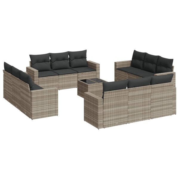 vidaXL Salon de jardin avec coussins 13 Pièces gris clair résine tressée