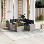 vidaXL Salon de jardin 6 Pièces avec coussins gris résine tressée