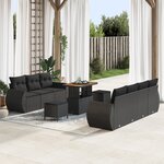 vidaXL Ensemble de Canapé de Jardin de 10 Pièces avec Coussins Noir Poly Rattan Acacia