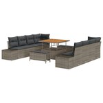 Ensemble de sofa de jardin de 11 pièces avec coussins gris poly rattan acacia