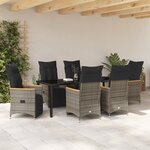 vidaXL Ensemble de Salle à Manger de Jardin de 7 Pièces avec Coussins Gris Poly Rattan