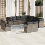 vidaXL Salon de jardin avec coussins 13 Pièces gris résine tressée