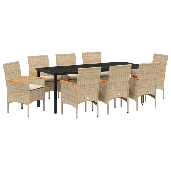 vidaXL Ensemble repas jardin 9 pièces avec coussins en poly rotin beige