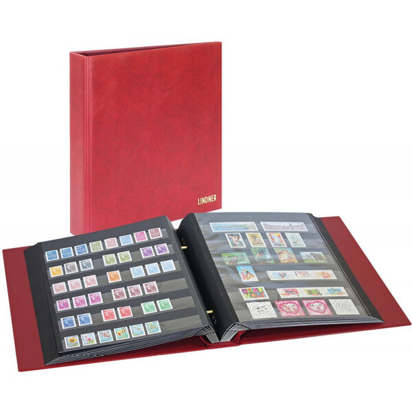 Album Lindner à 2 vis pour timbres-poste avec 10 feuilles mobiles. Couleur - Rouge