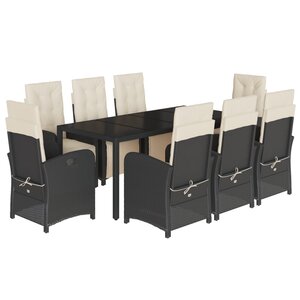 vidaXL Ensemble à manger de jardin 9Pièces coussins noir résine tressée