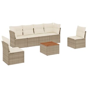 vidaXL Salon de jardin avec coussins 7 Pièces beige résine tressée