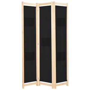 vidaXL Cloison de séparation 3 panneaux Noir 120x170x4 cm Tissu