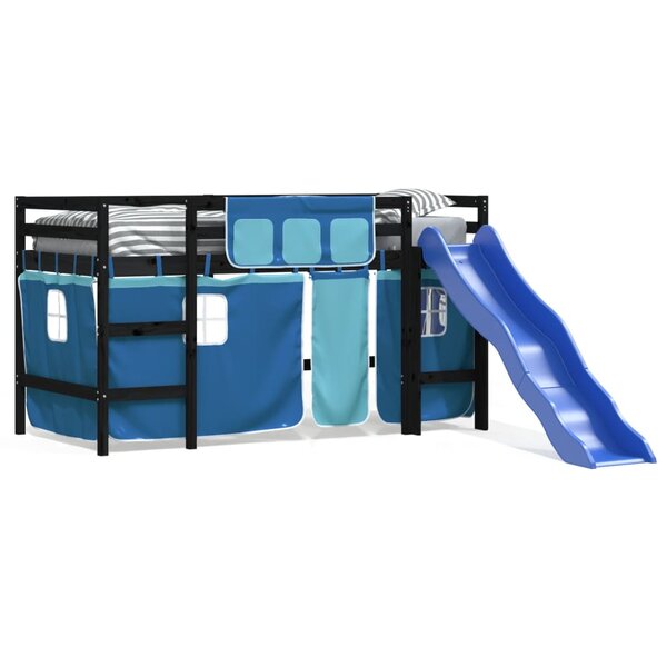 vidaXL Lit mezzanine enfants avec rideaux sans matelas bleu 90x190 cm