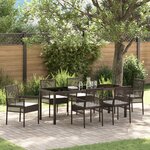 vidaXL Ensemble de Salle à Manger de Jardin 7 Pièces avec Coussins en Rattan Poly Marron