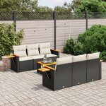 vidaXL Salon de jardin 7 Pièces avec coussins noir résine tressée