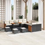 vidaXL Ensemble de canapé de jardin 14 Pièces Noir et Crème