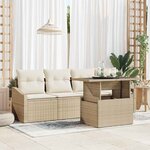 vidaXL Ensemble de canapé de jardin 5 Pièces Beige Poly rotin