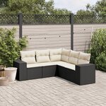 vidaXL Salon de jardin 5 Pièces avec coussins noir résine tressée