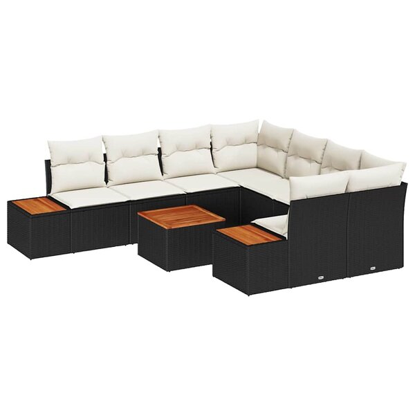 vidaXL Ensemble de canapé de jardin 9 Pièces Noir Poly rotin