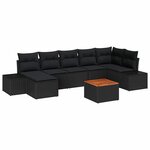 vidaXL Ensemble de canapé de jardin avec coussin 8 Pièces Noir Poly rotin
