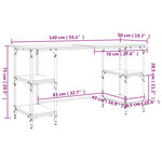 vidaXL Bureau chêne fumé 140x50x75 cm métal et bois d'ingénierie