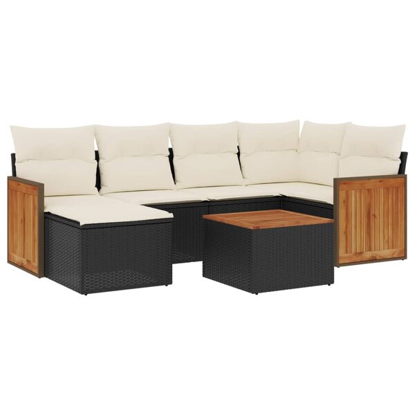 vidaXL Salon de jardin 7 Pièces avec coussins noir résine tressée