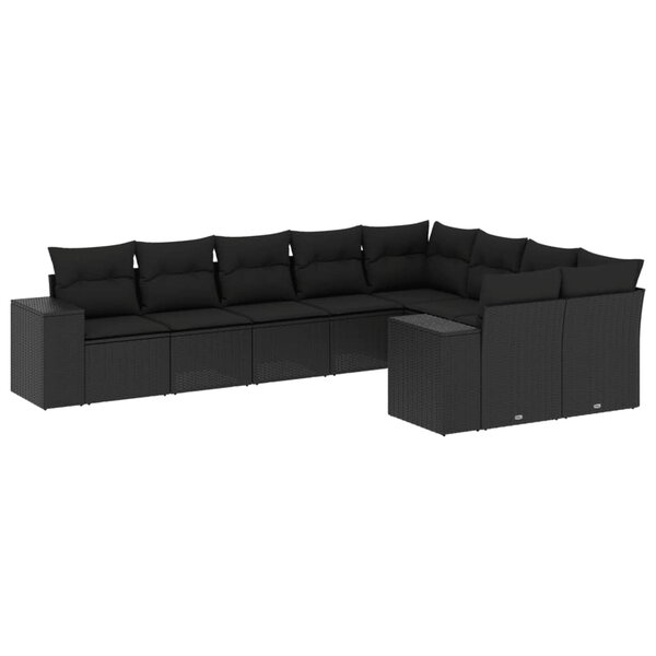 vidaXL Salon de jardin 9 Pièces avec coussins noir résine tressée