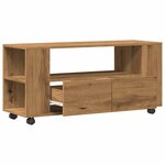 vidaXL Meuble TV avec roulettes chêne artisanal bois d'ingénierie