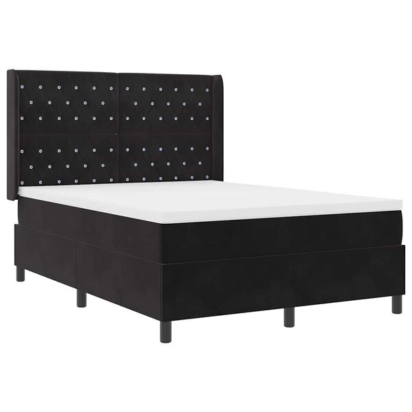 vidaXL Lit à Ressorts avec Matelas LED Noir 160 x 200 cm Velours