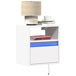 vidaXL Tables de chevet murales avec lumières LED 2 Pièces blanc