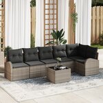 Canapé de jardin 6 pièces avec coussins en rotin noir
