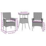 vidaXL Ensemble à manger de jardin et coussins 3 Pièces noir rotin verre