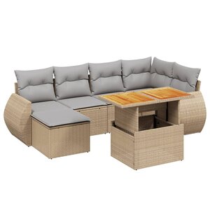 vidaXL Salon de jardin avec coussins 7 Pièces beige résine tressée