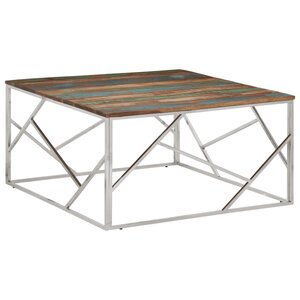 vidaXL Table basse argenté acier inoxydable/bois massif récupération