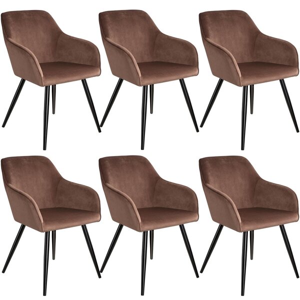 Lot de 6 chaises pieds noir siège de salon cuisine salle à manger design élégant velours marron 08_0000019