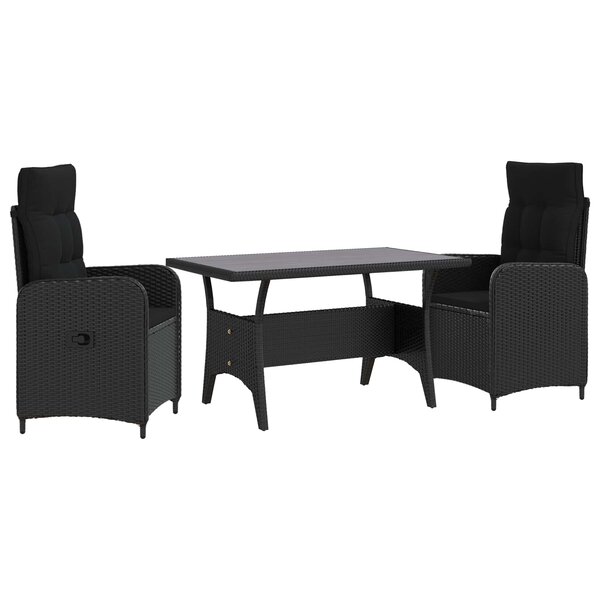 vidaXL Ensemble de repas extérieur 3 pc Noir polyrotin