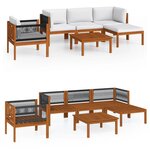 vidaXL Salon de jardin 6 pièces avec coussins  bois d'acacia crème et corde