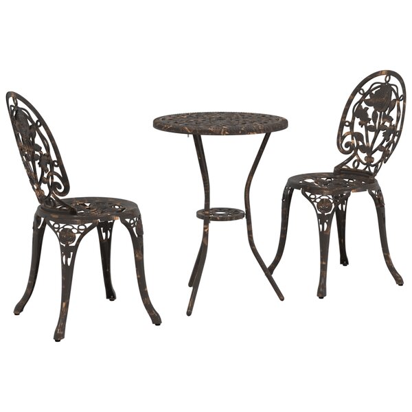 Set de Bistro de Jardin 3 Pièces en Aluminium Couleur Bronze