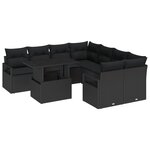 Canapé de Jardin 9 Pièces avec Coussins en Rattan Noir