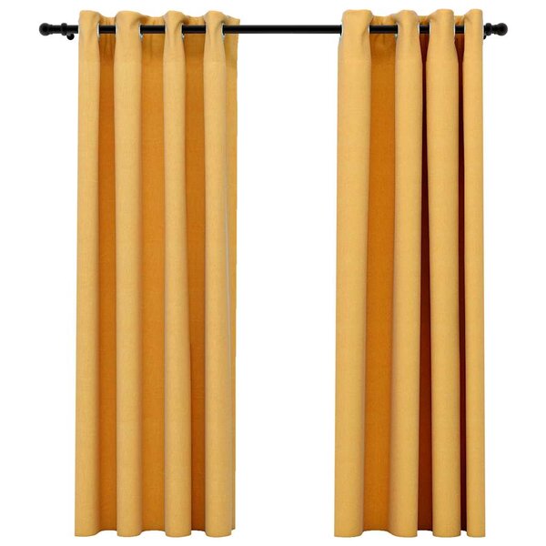 vidaXL Rideaux occultants Aspect lin à œillets 2 Pièces Jaune 140x175 cm