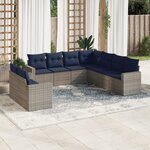 vidaXL Salon de jardin 9 Pièces avec coussins gris résine tressée