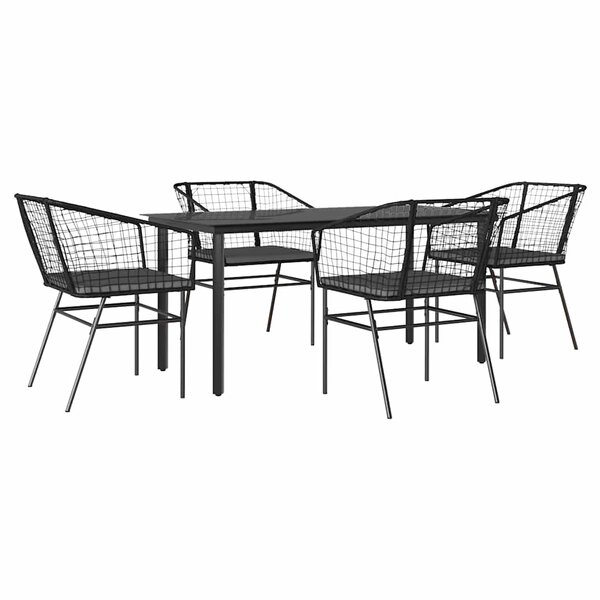 vidaXL Ensemble à manger de jardin et coussins 5 Pièces noir rotin verre