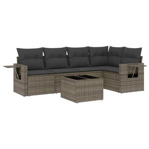 vidaXL Salon de jardin 6 Pièces avec coussins gris résine tressée