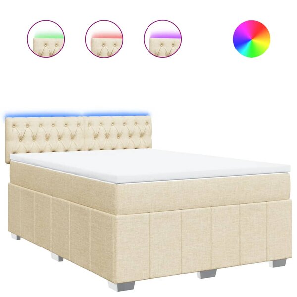 vidaXL Sommier à lattes de lit avec matelas Crème 140x200 cm Tissu